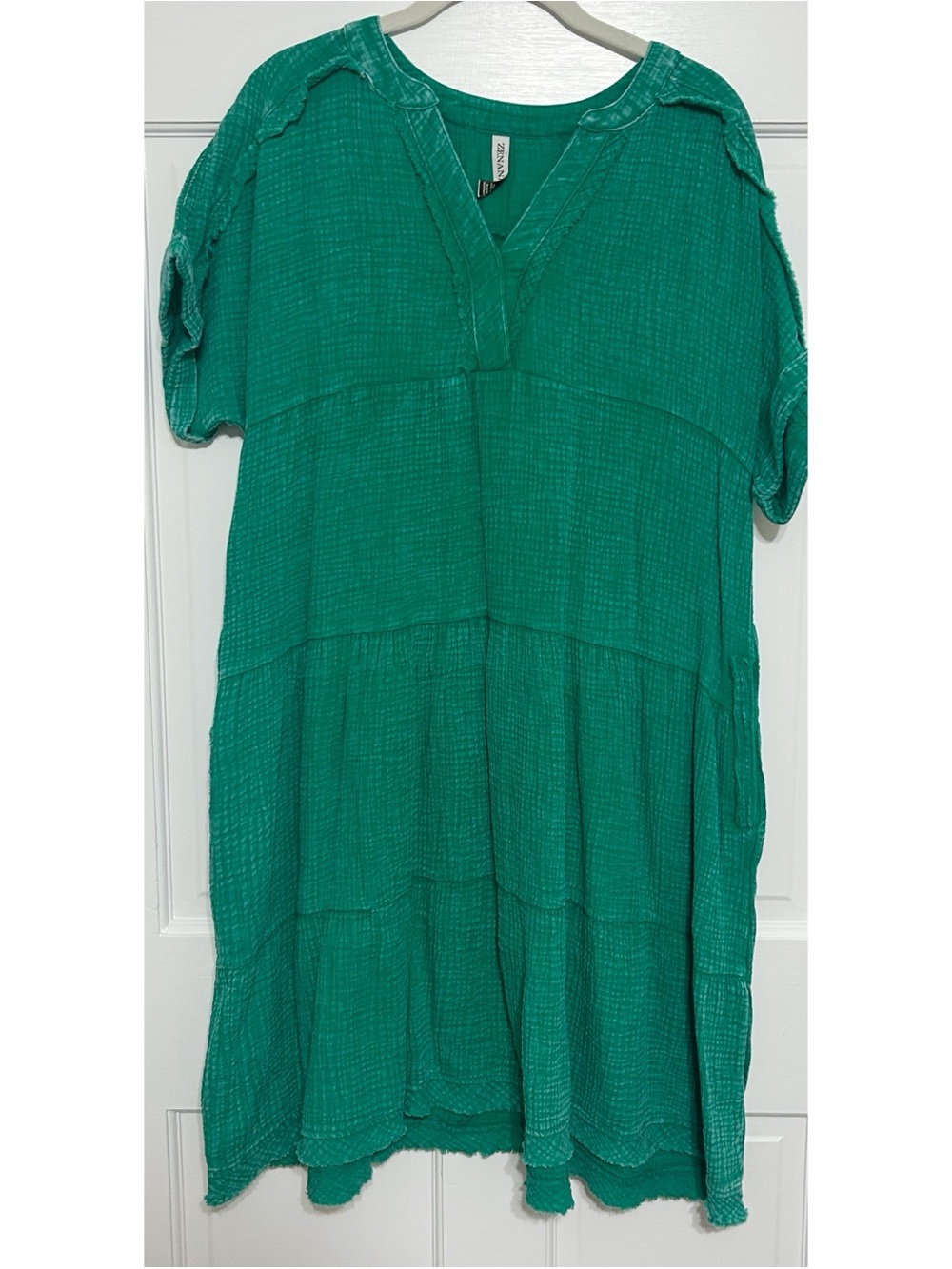 Zenana Outfitters Emerald Green Tiered Gauze Tunic Dress